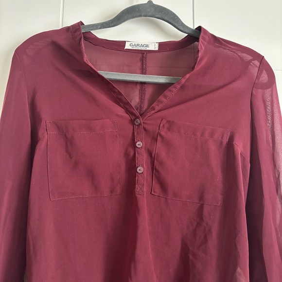 3/$25 Garage chiffon sheer notch Henley blouse - Picture 3 of 5